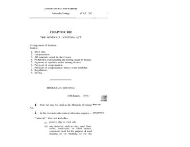 LAWS OF ANTIGUA AND BARBUDA  Minerals (Vesting) (CAP. 282