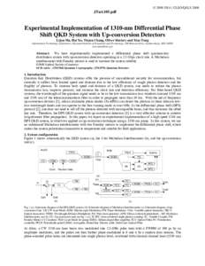 JTuA105 - Experimental Implementation of 1310-nm Differential Phase Shift QKD System with Up-Conversion Detectors