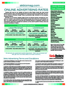 Online Rate Card #3 – 2015  akbizmag.com ONLINE ADVERTISING RATES Readers find news on our website not found in other Alaska media—the most current