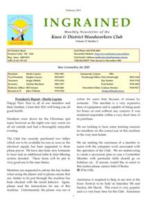 February[removed]INGRAINED Monthly Newsletter of the  Knox & District Woodworkers Club