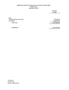 RHODE ISLAND P&C INSURANCE GUARANTY ASSOCIATION Balance Sheet September 30, 2013 Inception To Date