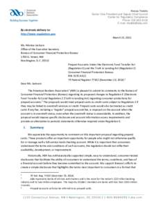 Nessa Feddis Senior Vice President and Deputy Chief Council Center for Regulatory Compliance Phone: E-mail: 