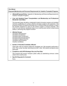 Proposed Membership and Personnel Requirements for Intestine Transplant Programs