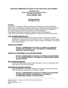 MICHIGAN COMMISSION OF AGRICULTURE AND RURAL DEVELOPMENT Constitution Hall Atrium Level, Con-Con Conference Room 525 West Allegan Street Lansing, Michigan 48933
