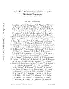 First Year Performance of The IceCube Neutrino Telescope arXiv:astro-ph[removed]v2 25 Apr[removed]IceCube Collaboration