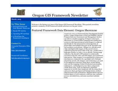 Oregon GIS Framework Newsletter March, 2015 In This Issue  Featured Framework Data Element: Shorezone