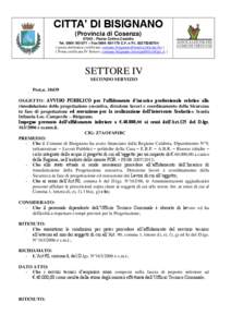 CITTA’ DI BISIGNANO (Provincia di Cosenza[removed]Piazza Collina Castello Tel[removed] – Fax[removed]C.F. e P.I[removed]posta elettronica certificata: [removed] )