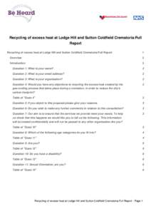 Recycling of excess heat at Lodge Hill and Sutton Coldfield Crematoria:Full Report Recycling of excess heat at Lodge Hill and Sutton Coldfield Crematoria:Full Report 1