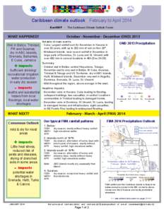 Caribbean climate outlook February to April 2014 CariCOF - The Caribbean Climate Outlook Forum WHAT HAPPENED? Wet in Belize, Trinidad, PR and Guianas;