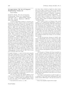 230  TUGboat, Volume[removed]), No. 2 An appreciation: The Art of Computer Programming, Volume 4A