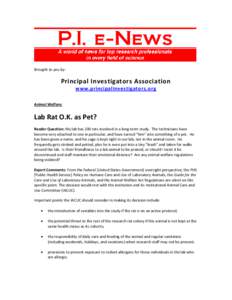 P.I. E-Alert, Animal Welfare, Lab Rat OK at Pet? [removed]