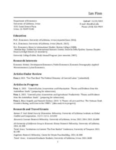 Ian Finn Department of Economics University of California, Irvine 3151 Social Science Plaza Irvine, CA