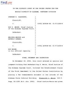 IN THE DISTRICT COURT OF THE UNITED STATES FOR THE MIDDLE DISTRICT OF ALABAMA, NORTHERN DIVISION STEPHEN R. GLASSROTH,  )