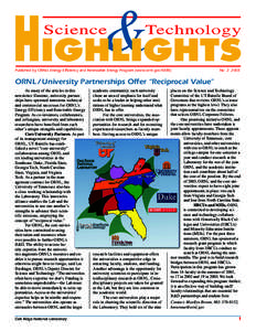 Science & Technology Highlights  Published by ORNL’s Energy Efficiency and Renewable Energy Program (www.ornl.gov/EERE) No[removed]