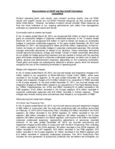 Reconciliation of GAAP and Non-GAAP Information (unaudited) Division operating profit, core results, core constant currency results, core net ROIC results and organic results are non-GAAP financial measures as they exclu