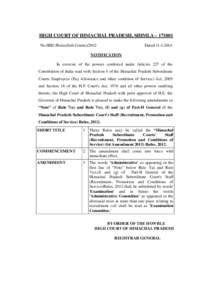 HIGH COURT OF HIMACHAL PRADESH, SHIMLA – [removed]No.HHC/Rules(Sub.Courts[removed]Dated:[removed]NOTIFICATION