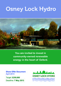 Osney Lock Hydro  You are invited to invest in community-owned renewable energy in the heart of Oxford.