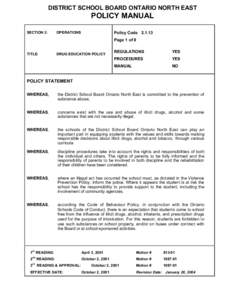 DISTRICT SCHOOL BOARD ONTARIO NORTH EAST  POLICY MANUAL SECTION 2:  OPERATIONS