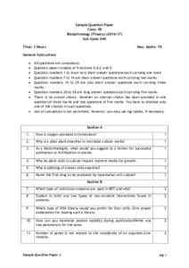 Sample Question Paper Class: XII Biotechnology (TheorySub Code: 045 Time: 3 Hours