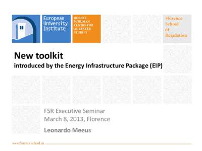 New toolkit  introduced by the Energy Infrastructure Package (EIP) FSR Executive Seminar March 8, 2013, Florence