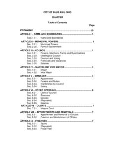 CITY OF BLUE ASH, OHIO CHARTER Table of Contents Page PREAMBLE