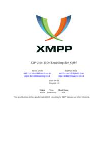 XEP-0295: JSON Encodings for XMPP Kevin Smith mailto: xmpp:  Matthew Wild