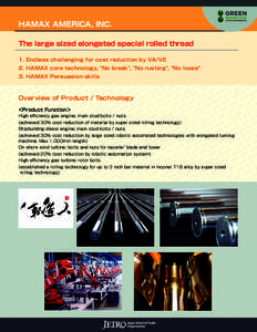 HAMAX AMERICA, INC. The large sized elongated special rolled thread 1.	Endless challenging for cost reduction by VA/VE 2.	HAMAX core technology, 