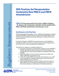EPA Finalizes the Transportation Conformity Rule PM2.5 and PM10 Amendments (EPA-420-F[removed]March 2010)