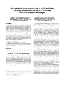 A Linguistically-driven Approach to Cross-Event Damage Assessment of Natural Disasters from Social Media Messages Stefano Cresci, Maurizio Tesconi  Andrea Cimino, Felice Dell’Orletta