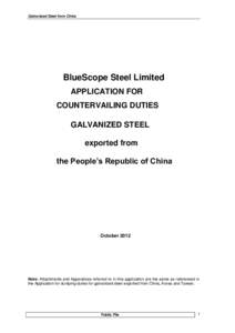 Galvanized Steel from China  BlueScope Steel Limited APPLICATION FOR COUNTERVAILING DUTIES GALVANIZED STEEL