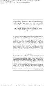 Unpacking the black box of modularity: Technologies, products and organizations Stefano Brusoni; Andrea Prencipe Industrial and Corporate Change; Mar 1, 2001; 10, 1; ABI/INFORM Global