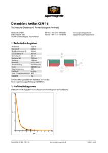 Datenblatt Artikel CSN-16 Technische Daten und Anwendungssicherheit Webcraft GmbH IndustrieparkGottmadingen, Deutschland