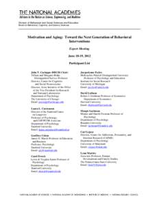 Motivation and Aging: Toward the Next Generation of Behavioral Interventions Participant List and Biographies