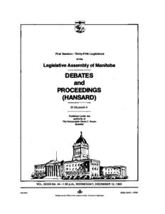 First Session Thirty-Fifth Legislature • of the  Legislative Assembly of Manitoba