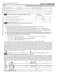 Iowa Department of Revenue www.iowa.gov/tax 2013 IA 8453-IND Iowa Individual Income Tax Declaration for an E-File Return