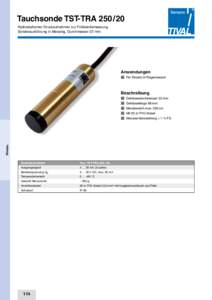 Tauchsonde TST-TRA 250 / 20 Hydrostatischer Druckaufnehmer zur Füllstandsmessung Sonderausführung in Messing, Durchmesser 22 mm Anwendungen n	 Für Einsatz in Regenwasser