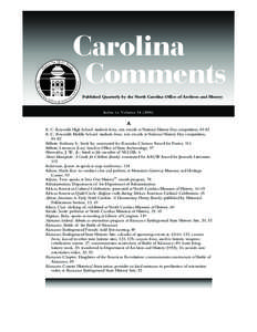 Carolina Comments Published Quarterly by the North Carolina Office of Archives and History Historic Sites Commemorate 140th Anniversary of Index to Volume[removed])