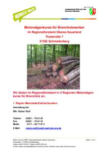 Motorsägenkurse für Brennholzwerber im Regionalforstamt Oberes Sauerland PoststraßeSchmallenberg