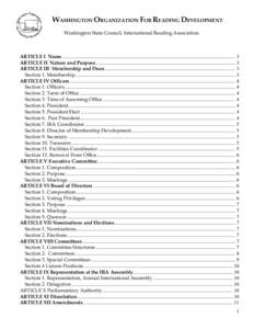 WASHINGTON ORGANIZATION FOR READING DEVELOPMENT Washington State Council, International Reading Association ARTICLE I Name .................................................................................................