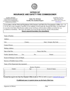 OFFICE OF INSURANCE AND SAFETY FIRE COMMISSIONER RALPH T. HUDGENS COMMISSIONER OF INSURANCE SAFETY FIRE COMMISSIONER INDUSTRIAL LOAN COMMISSIONER