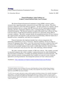 Federal Financial Institutions Examination Council For Immediate Release Press Release October 30, 2009