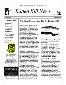 V e r mo n t D e p a r t me n t o f F i s h & Wi l d l i f e  Batten Kill News Volume 3, Issue 2  Summer/Fall 2002