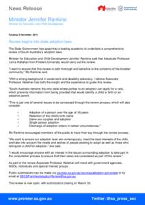 News Release Minister Jennifer Rankine Minister for Education and Child Development Tuesday, 9 December, 2014