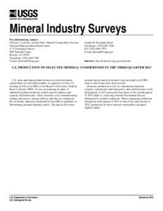 U.S. Production of Selected Mineral Commodities in the Third Quarter 2013