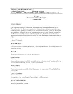 ARIZONA HISTORICAL SOCIETY 949 East Second Street Library & Archives Tucson, AZ[removed]1157 Fax: ([removed]removed] MS 1241 Tucson Corral of the Westerners