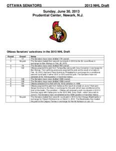OTTAWA SENATORS[removed]NHL Draft Sunday, June 30, 2013 Prudential Center, Newark, N.J.
