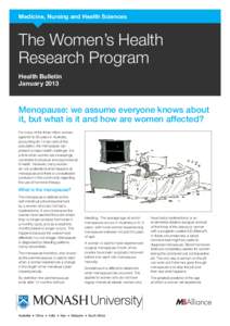 Medicine, Nursing and Health Sciences  The Women’s Health Research Program Health Bulletin January 2013