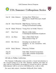 SAO Summer Intern Program  CfA Summer Colloquium Series Jun 16  John Johnson