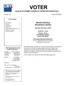 VOTER LEAGUE OF WOMEN VOTERS OF CUPERTINO-SUNNYVALE Volume 43 Number 7 February 2016