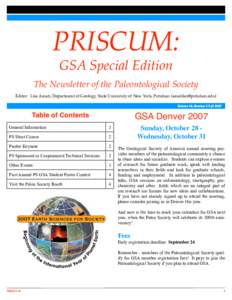 PRISCUM: GSA Special Edition The Newsletter of the Paleontological Society Editor: Lisa Amati, Department of Geology, State University of New York, Potsdam ([removed])